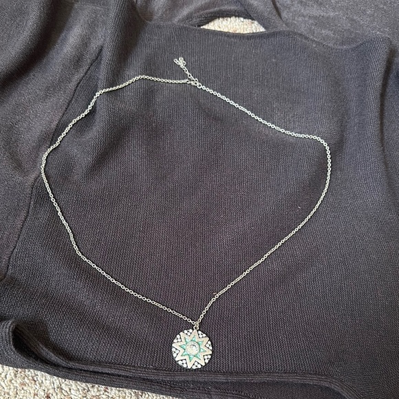 Silver Pendant Necklace with Green Accents - Picture 2 of 4